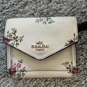 Coach Cream Pink Floral Leather Wallet